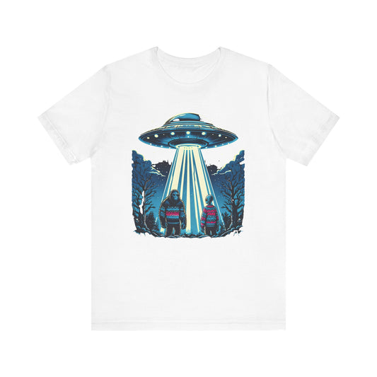 Alien Spaceship and Bigfoot Ugly Christmas Sweater Tee