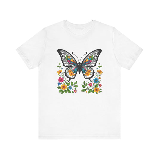 Butterfly Flowers Unisex Tee, Floral Shirt, Nature Lover Gift, Spring T-Shirt, Botanical Top
