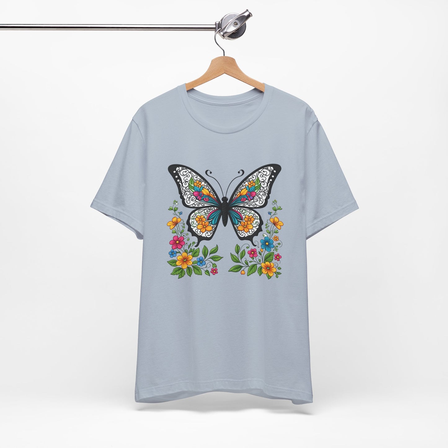 Butterfly Flowers Unisex Tee, Floral Shirt, Nature Lover Gift, Spring T-Shirt, Botanical Top