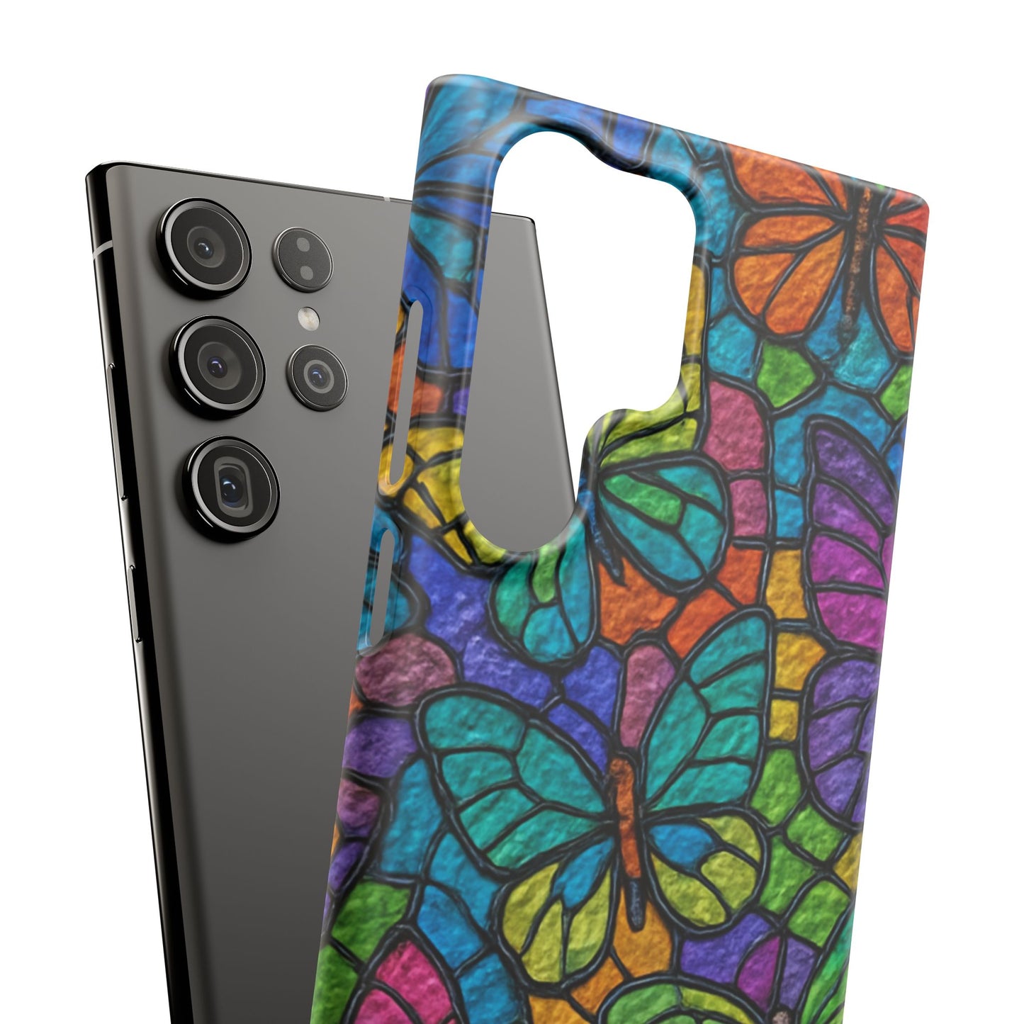 Psychedelic Butterfly Mosaic Phone Case, Trippy Hippie Butterflies, Rainbow Stained-Glass Art Cover | Boho Festival Aesthetic Case