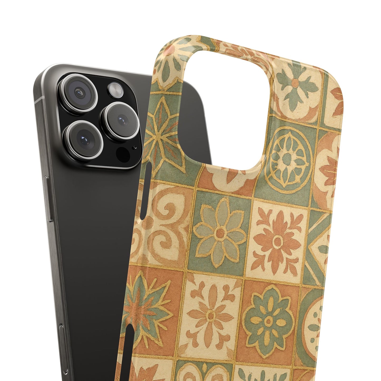 1Slim Phone Cases Boho Dreams Mosaic iPhone MagSafe Case | Vintage Tile Aesthetic | Terracotta, Teal & Gold Ceramic Design