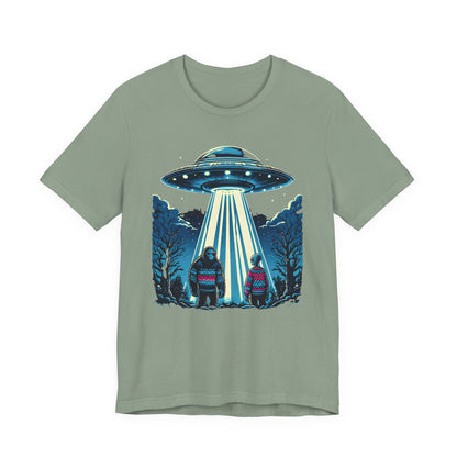 T-Shirt Alien and Bigfoot,  Ugly Christmas Sweater Tee, Funny UFO Holiday Shirt