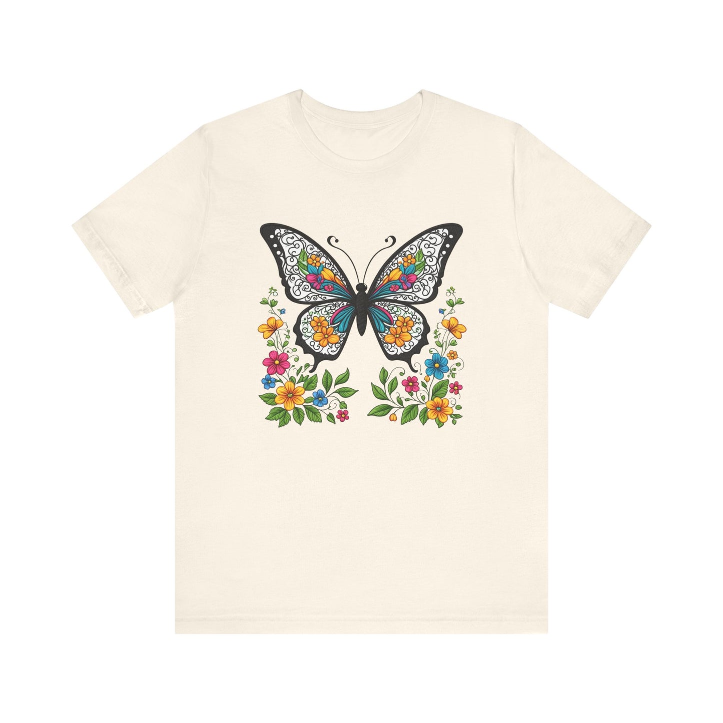 Butterfly Flowers Unisex Tee, Floral Shirt, Nature Lover Gift, Spring T-Shirt, Botanical Top