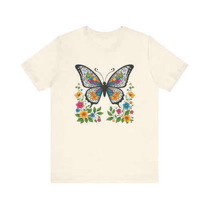 Butterfly Flowers Unisex Tee, Floral Shirt, Nature Lover Gift, Spring T-Shirt, Botanical Top