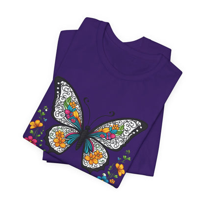 T-Shirt Butterfly and Flowers,  Botanical Floral Tee, Nature Lover Shirt, Cute Spring Top, Unisex Graphic Tee