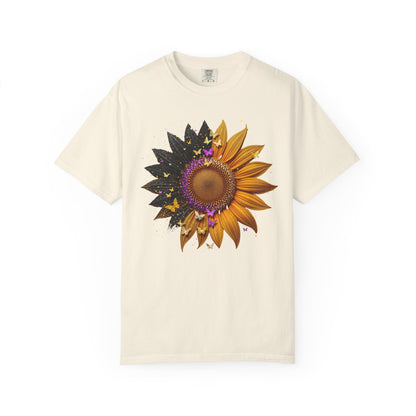 Sunflower Unisex Garment-Dyed T-shirt, Yellow Flower Tee, Floral Shirt, Botanical Top, Nature Lover Gift