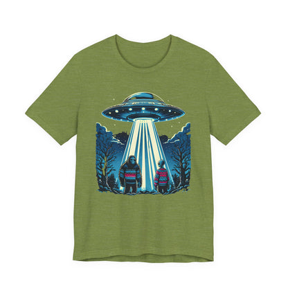 T-Shirt Alien and Bigfoot,  Ugly Christmas Sweater Tee, Funny UFO Holiday Shirt