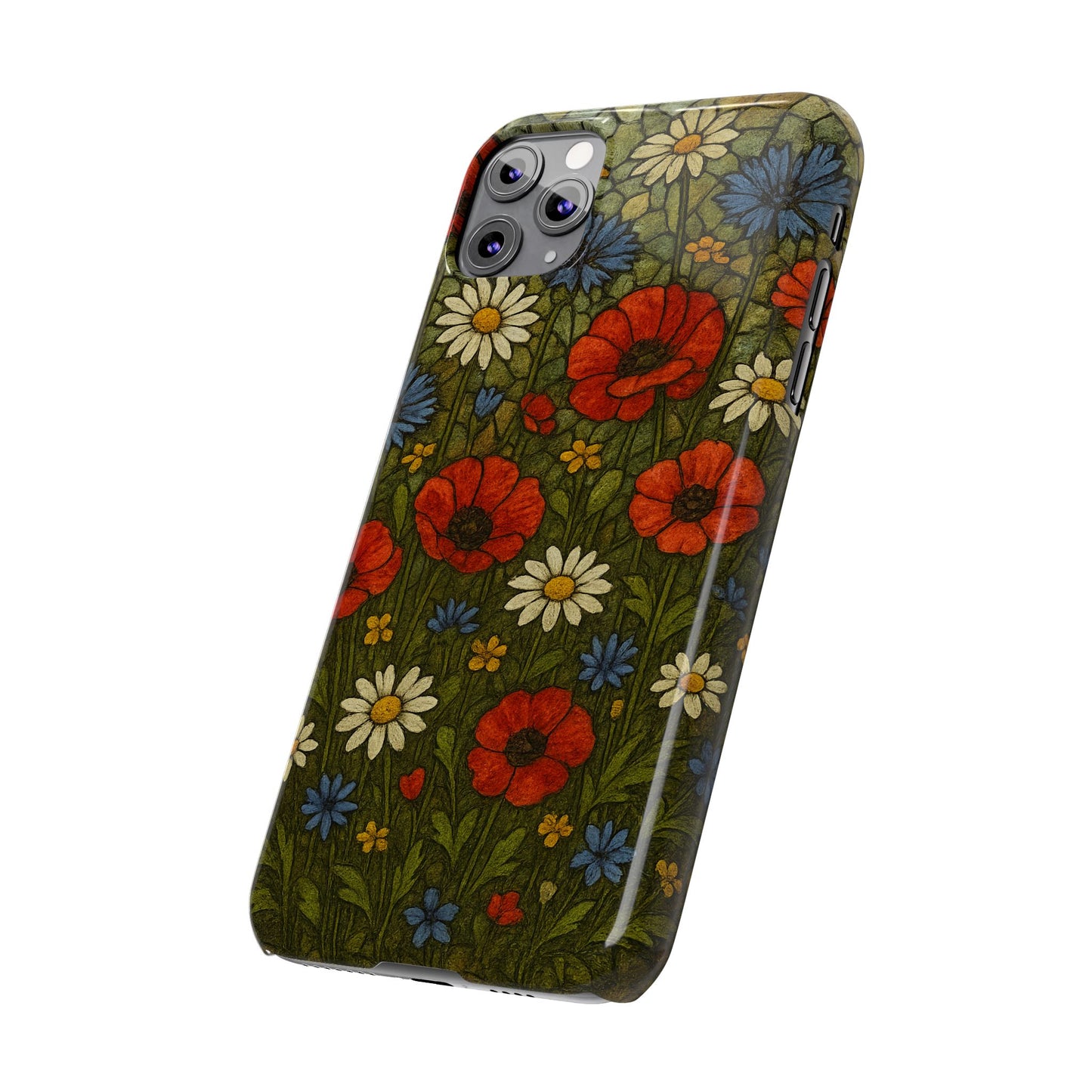 Slim Phone Cases  Wildflower Mosaic Floral Art | Colorful Stained Glass Flowers | Boho Botanical