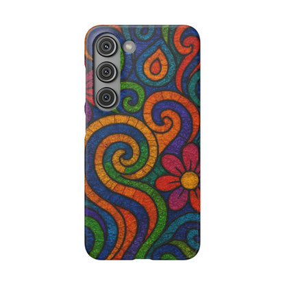 Psychedelic Hippie Phone Case, Boho Rainbow Retro 70s Groovy Art Cover