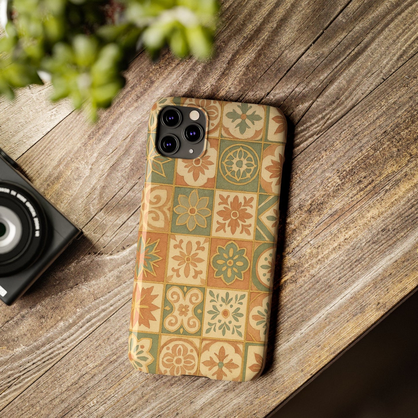 1Slim Phone Cases Boho Dreams Mosaic iPhone MagSafe Case | Vintage Tile Aesthetic | Terracotta, Teal & Gold Ceramic Design