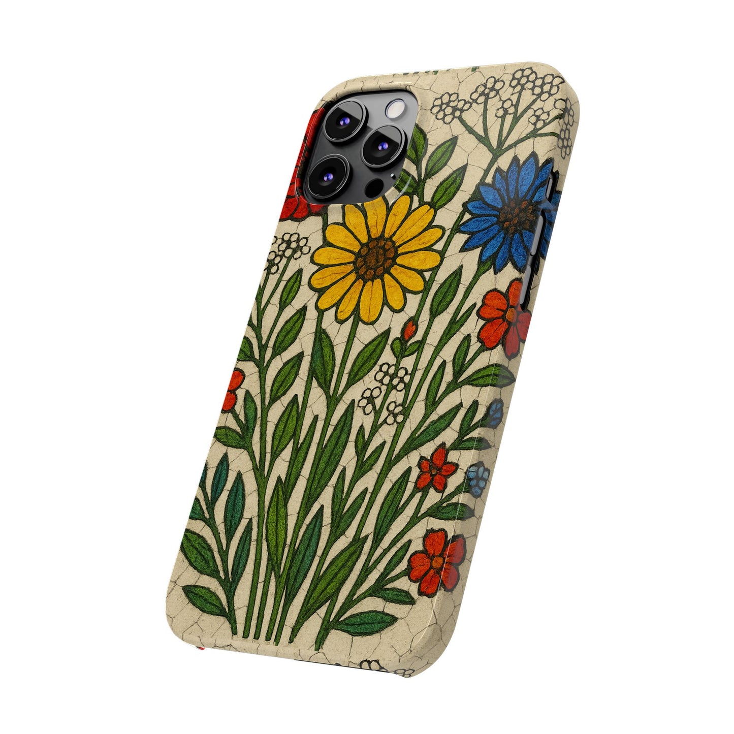 Slim Phone Cases Wildflower Mosaic Floral Art | Colorful Stained Glass Flowers | Boho Botanical