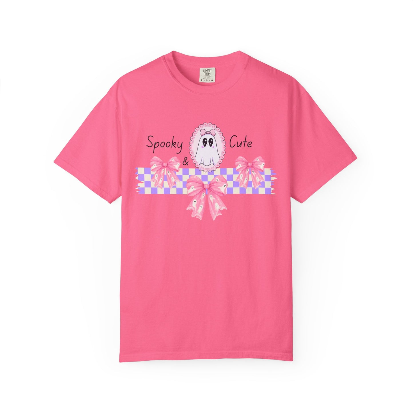 Ghostly Pink Unisex T-shirt, Spooky and Cute Halloween Shirt, Coquet Ghost Design Tee, Garment-Dyed Shirt