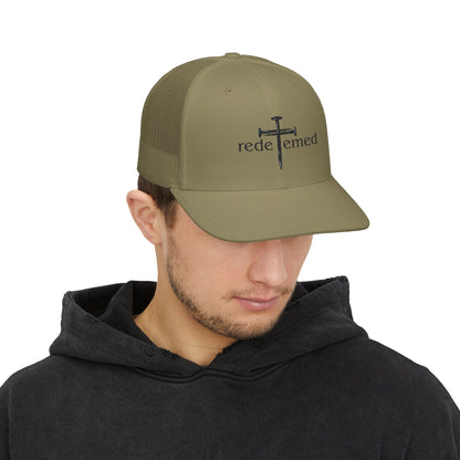 Snapback Cap with Embroidered Redeemed and Cross Design