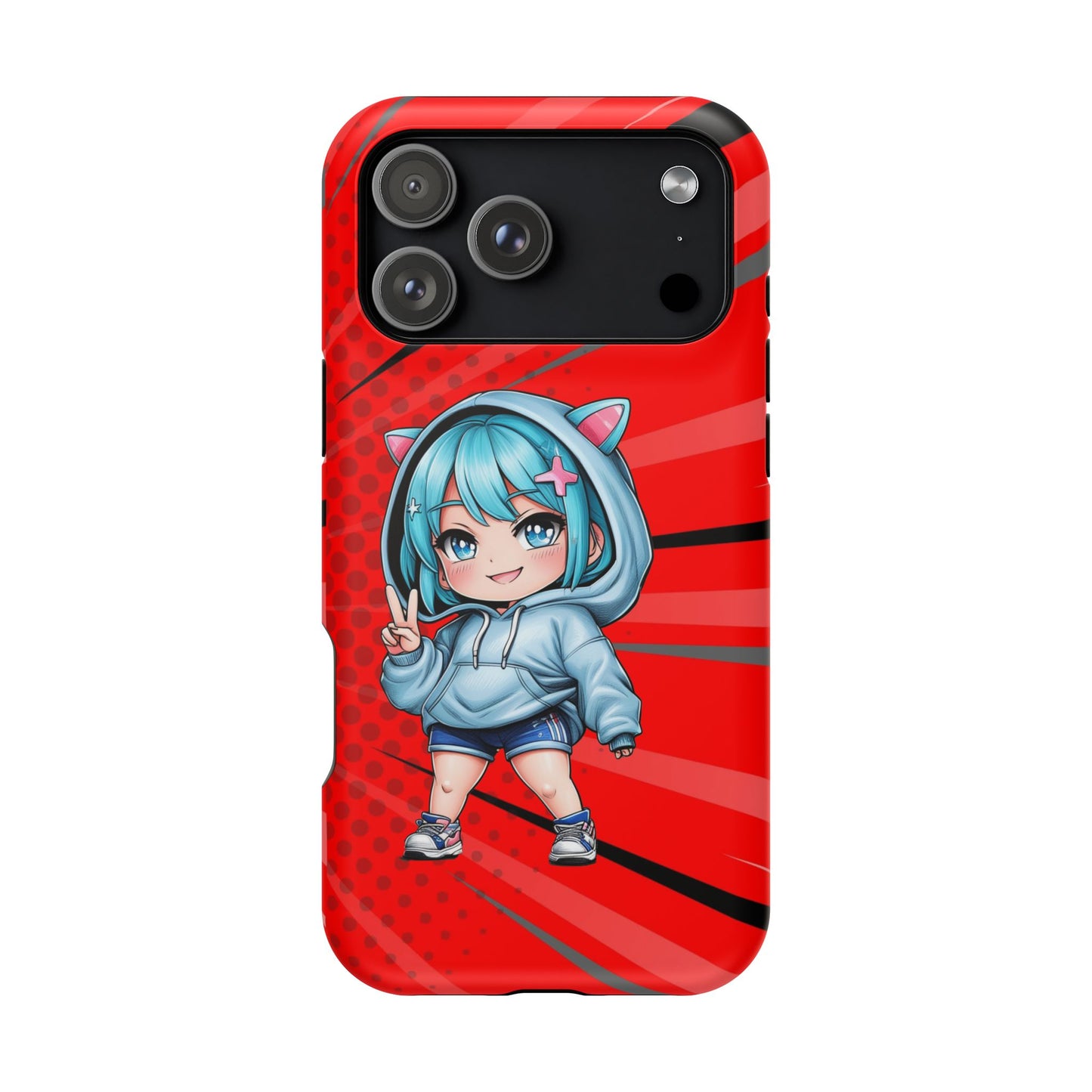 Phone Cases, Cute Chibi Girl in Cat Hoodie, Kawaii Anime Design, Protective Cover, Gift for Anime Fans, Cute Phone Accessories, Cat Lover