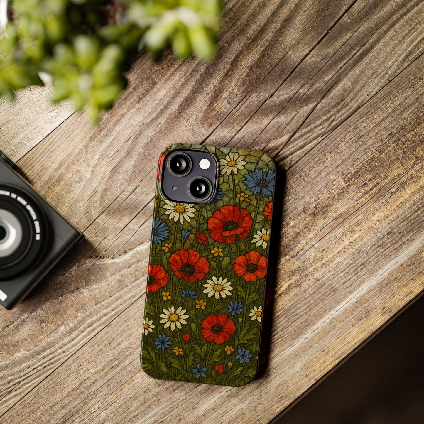 Slim Phone Cases  Wildflower Mosaic Floral Art | Colorful Stained Glass Flowers | Boho Botanical