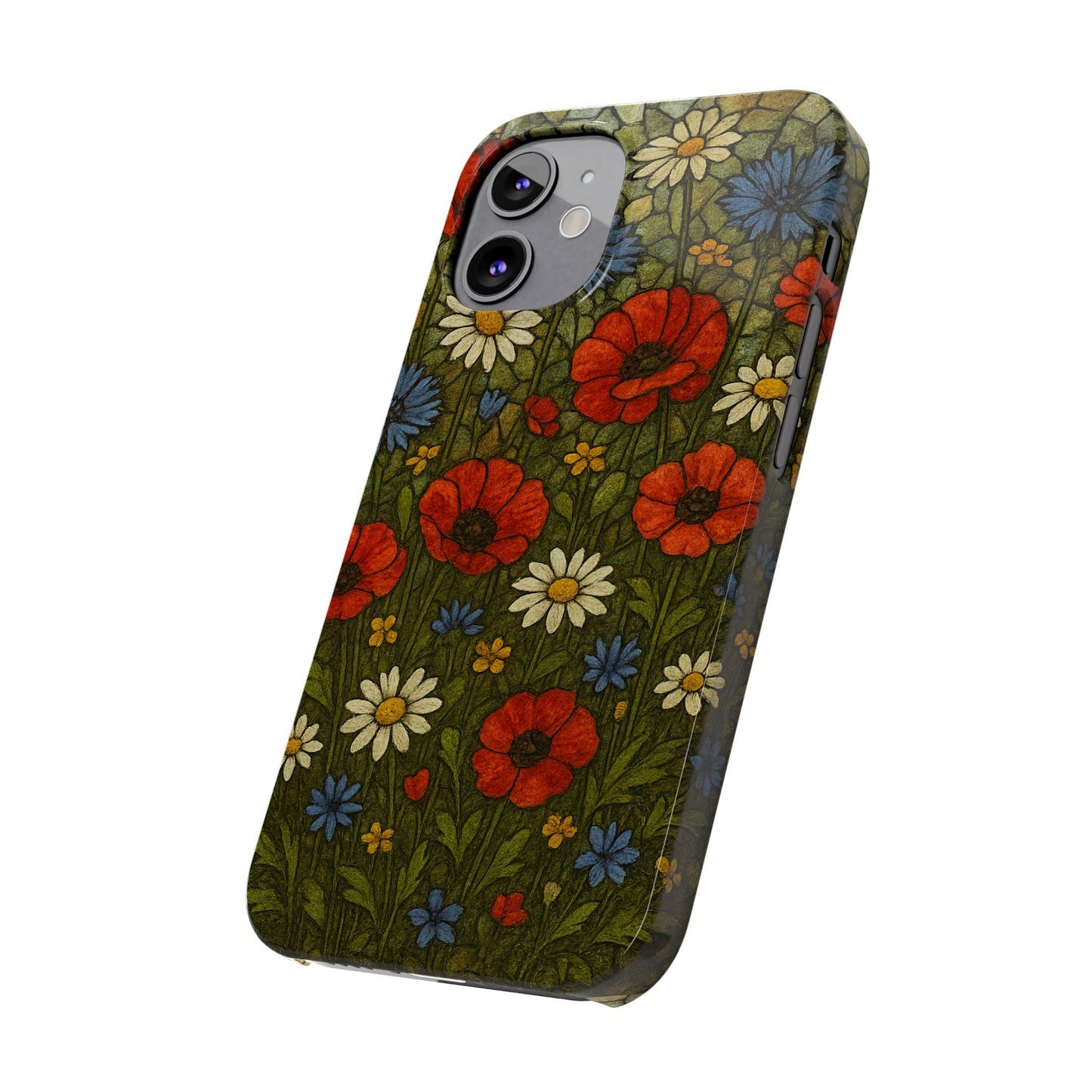 Slim Phone Cases  Wildflower Mosaic Floral Art | Colorful Stained Glass Flowers | Boho Botanical
