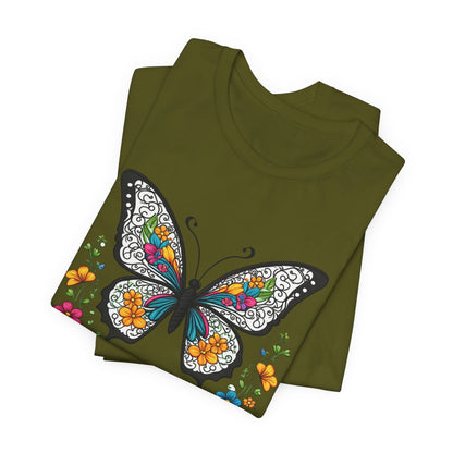 Butterfly Flowers Unisex Tee, Floral Shirt, Nature Lover Gift, Spring T-Shirt, Botanical Top