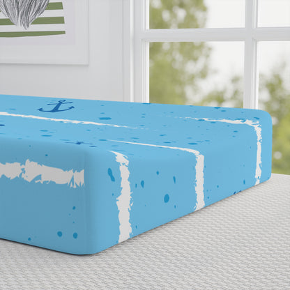 Blue Anchors and Hearts Baby Changing Pad Cover | Nautical Nursery