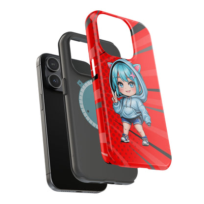 Phone Cases, Cute Chibi Girl in Cat Hoodie, Kawaii Anime Design, Protective Cover, Gift for Anime Fans, Cute Phone Accessories, Cat Lover