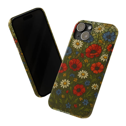 Slim Phone Cases  Wildflower Mosaic Floral Art | Colorful Stained Glass Flowers | Boho Botanical