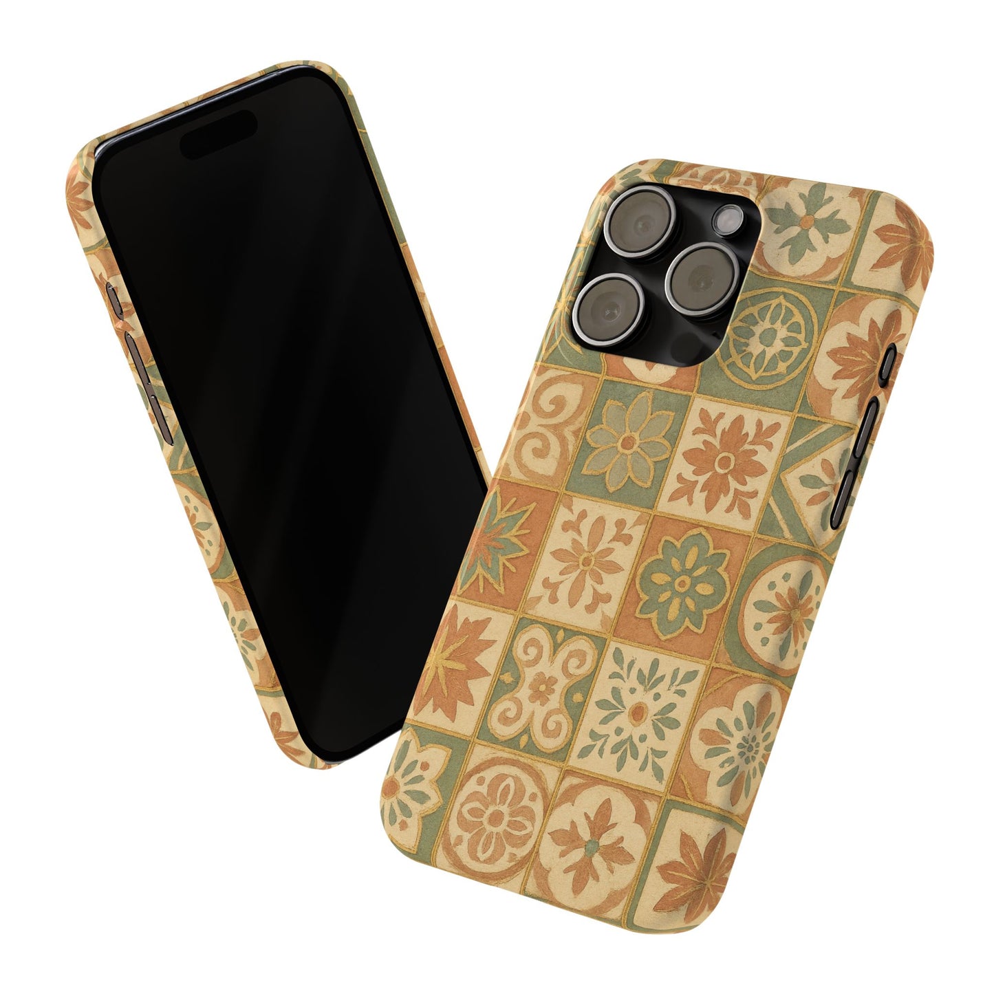 1Slim Phone Cases Boho Dreams Mosaic iPhone MagSafe Case | Vintage Tile Aesthetic | Terracotta, Teal & Gold Ceramic Design