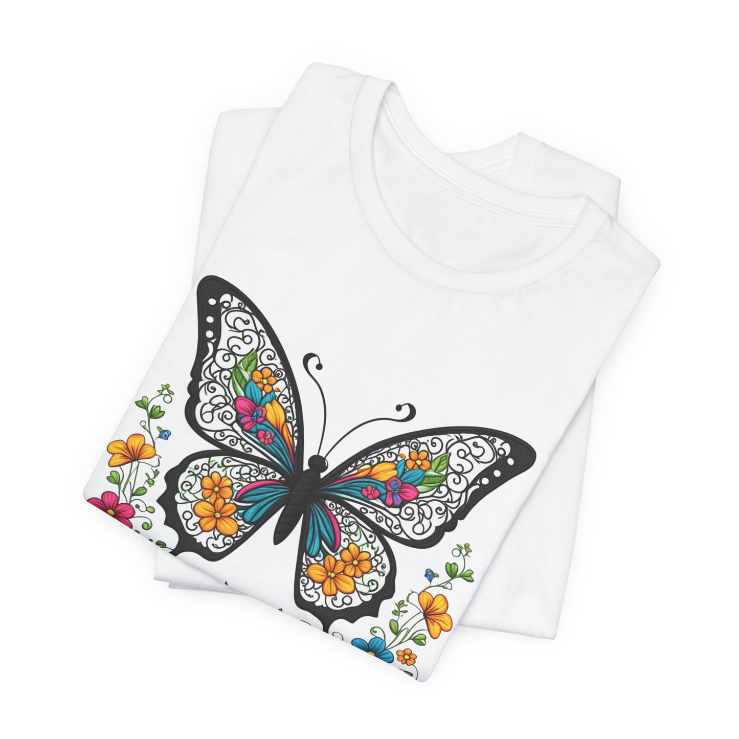 T-Shirt Butterfly and Flowers,  Botanical Floral Tee, Nature Lover Shirt, Cute Spring Top, Unisex Graphic Tee