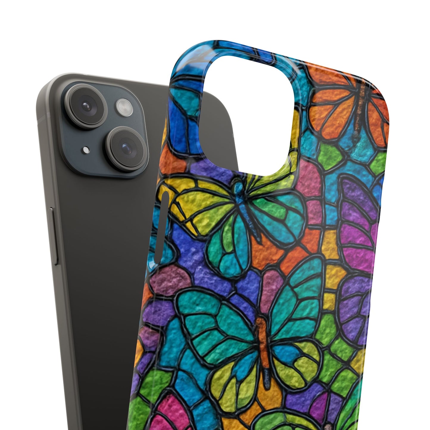 Psychedelic Butterfly Mosaic Phone Case, Trippy Hippie Butterflies,  Rainbow Stained-Glass Art Cover | Boho Festival Aesthetic Case