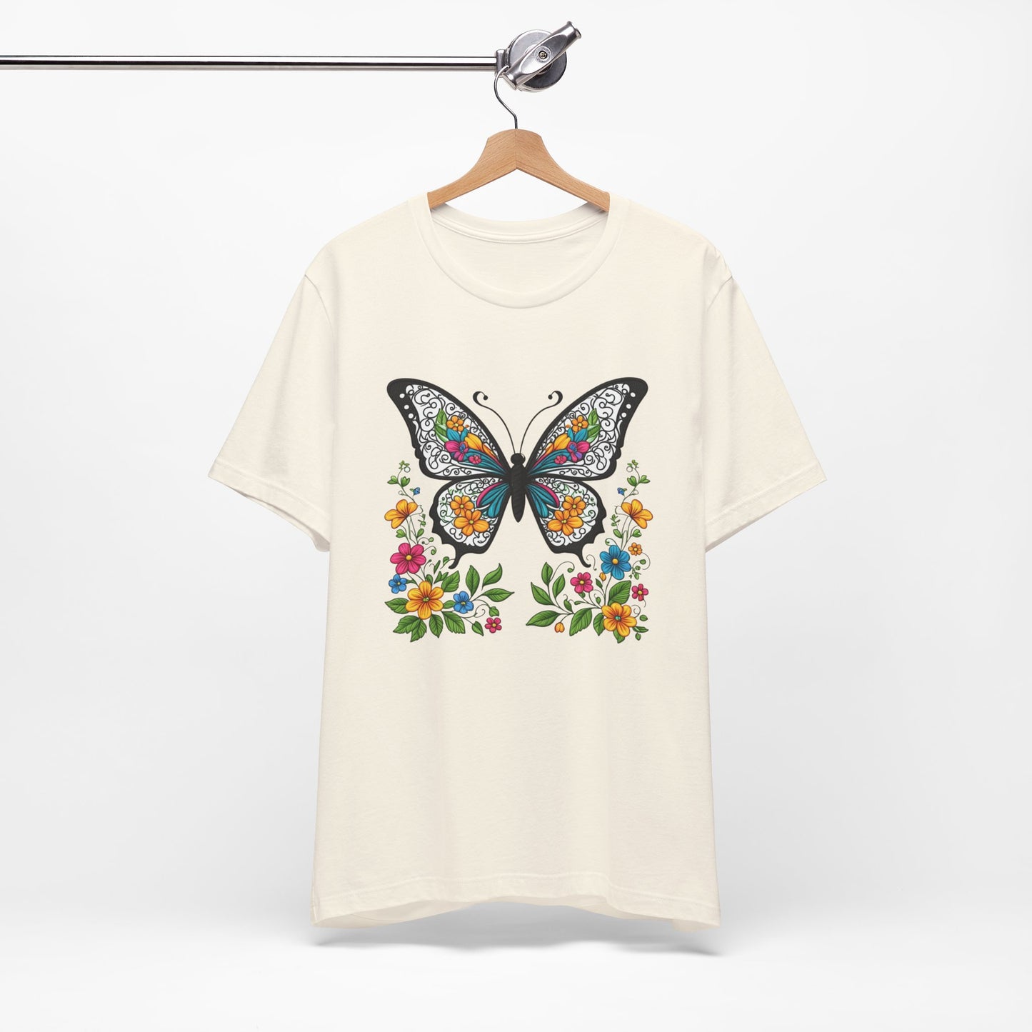 Butterfly Flowers Unisex Tee, Floral Shirt, Nature Lover Gift, Spring T-Shirt, Botanical Top