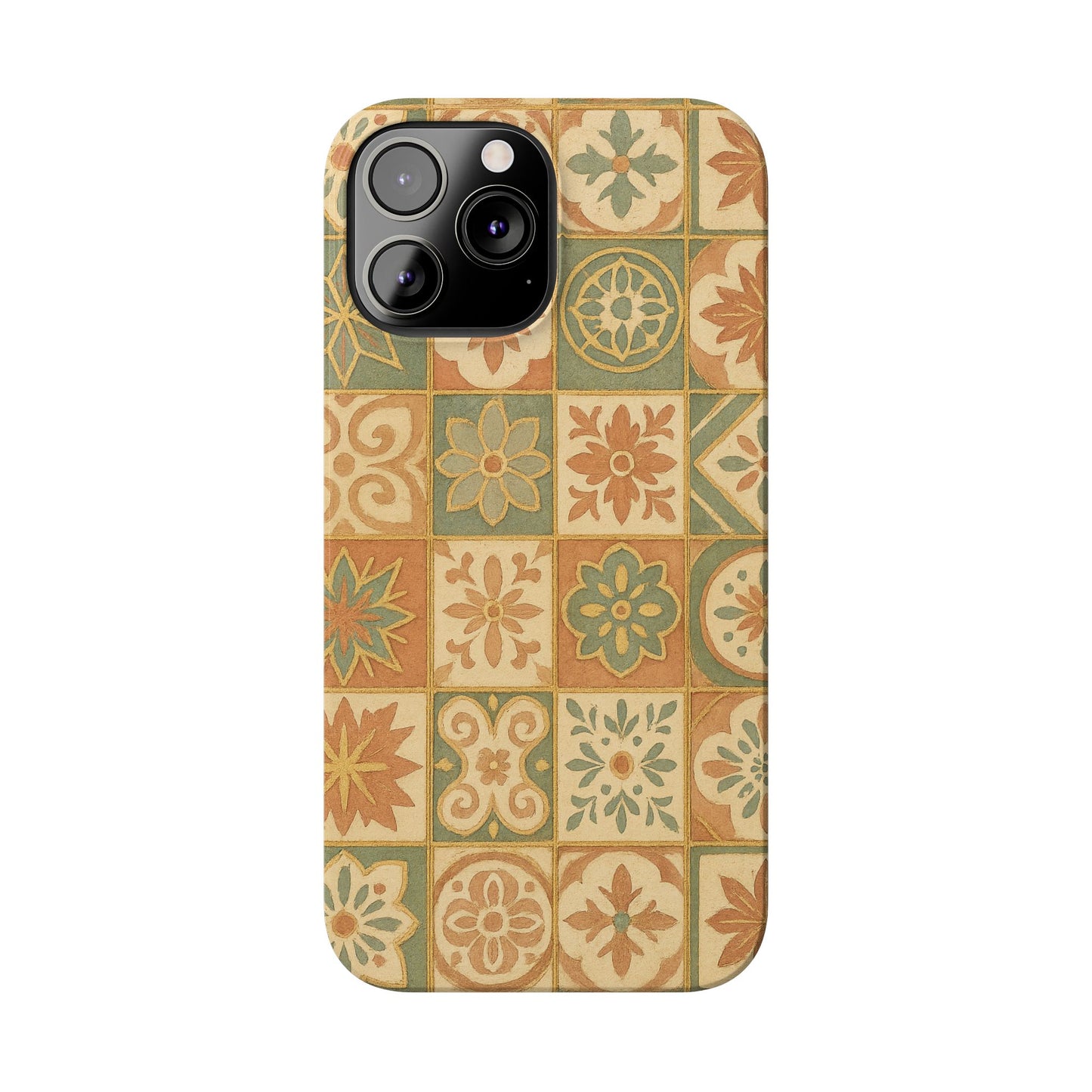 1Slim Phone Cases Boho Dreams Mosaic iPhone MagSafe Case | Vintage Tile Aesthetic | Terracotta, Teal & Gold Ceramic Design