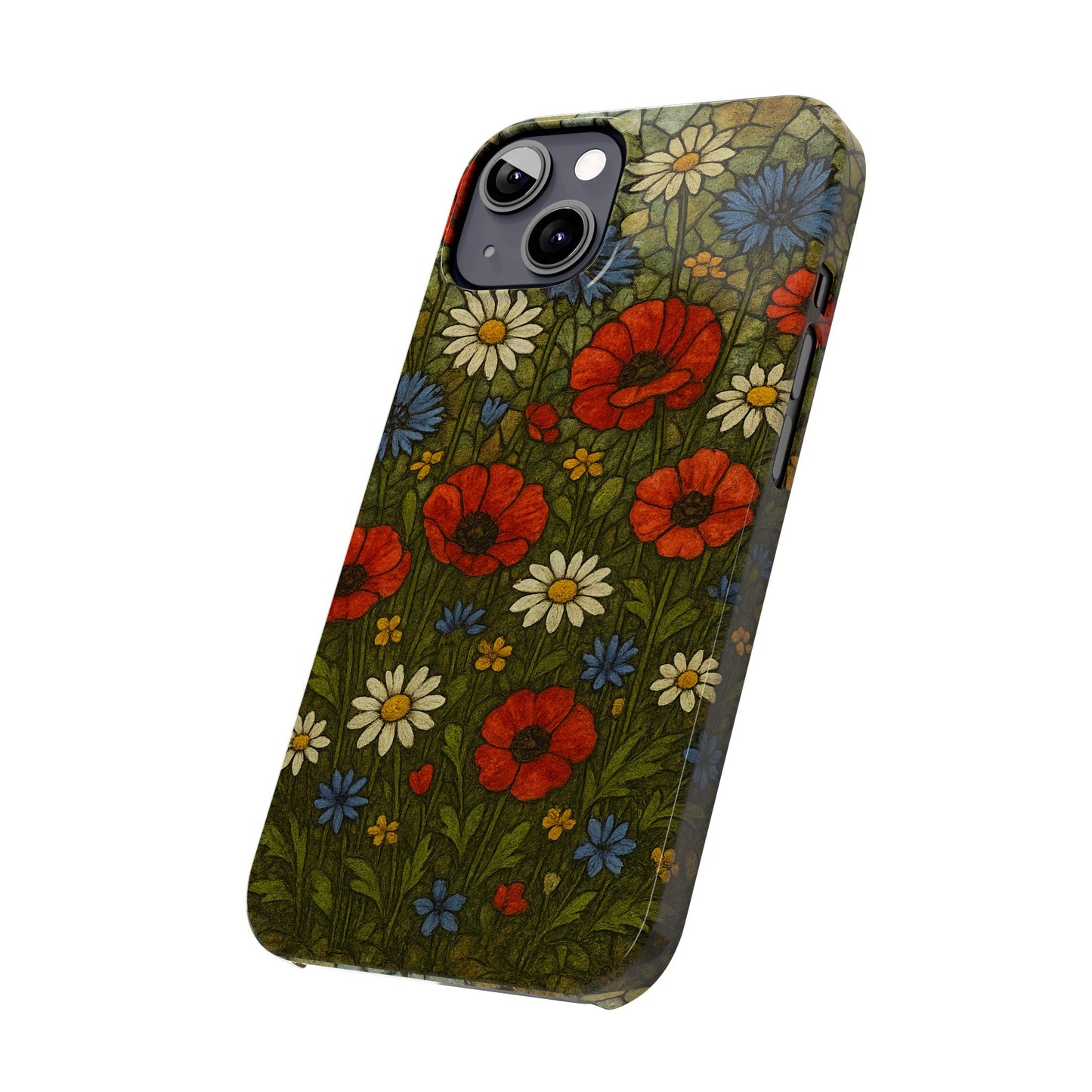 Slim Phone Cases  Wildflower Mosaic Floral Art | Colorful Stained Glass Flowers | Boho Botanical