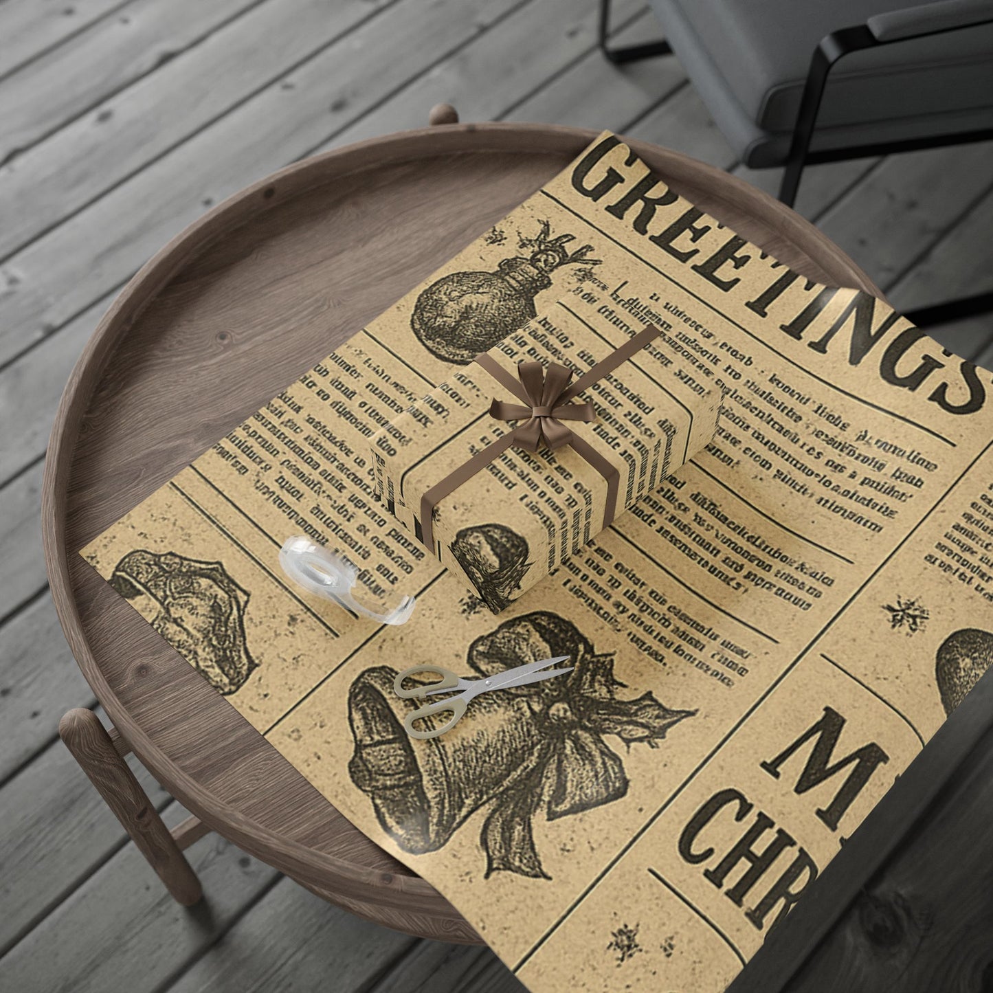 Wrapping Papers Vintage Newspaper Christmas Wrapping Paper | Black & White Retro Holiday Gift Wrap