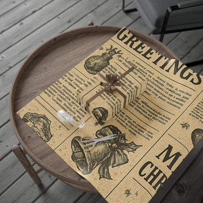 Wrapping Papers Vintage Newspaper Christmas Wrapping Paper | Black & White Retro Holiday Gift Wrap