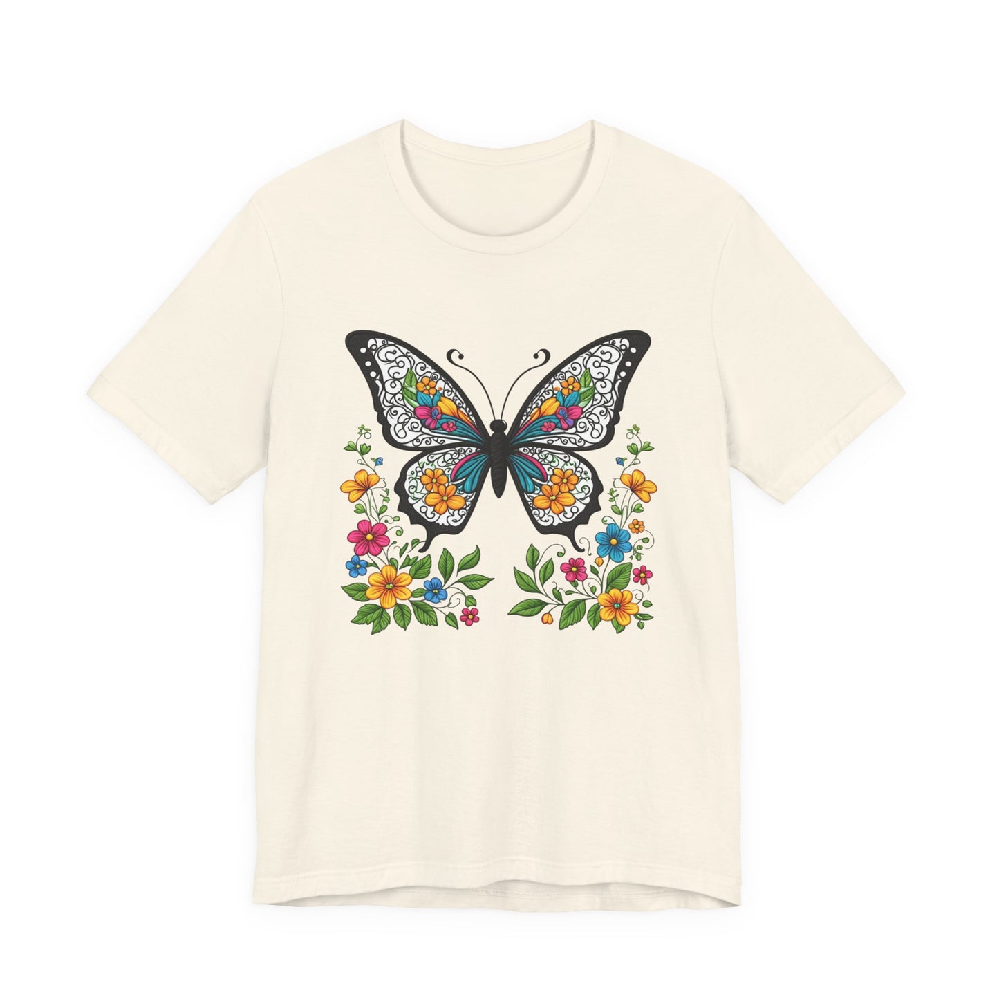 T-Shirt Butterfly and Flowers,  Botanical Floral Tee, Nature Lover Shirt, Cute Spring Top, Unisex Graphic Tee