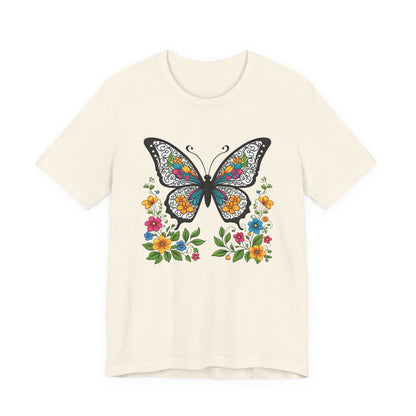 T-Shirt Butterfly and Flowers,  Botanical Floral Tee, Nature Lover Shirt, Cute Spring Top, Unisex Graphic Tee