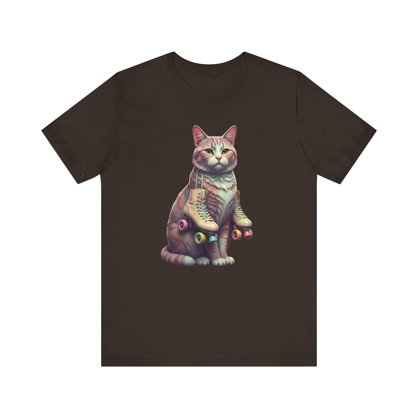 Cat with Roller Unisex Tee, Short Sleeve Shirt, Roller Coaster Cat Graphic Top, Cute Animal T-Shirt, Funny 80s Theme Shirt