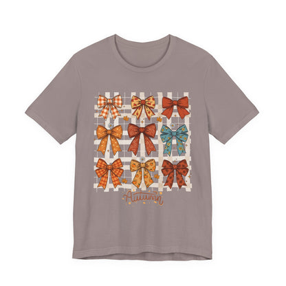 Fall Autumn Bow Coquete Unisex Jersey Short Sleeve Tee, Cute Fall Tee, Autumn Bow Shirt, Cozy Fall T-Shirt, Unisex Fall Top, Neutral Fall