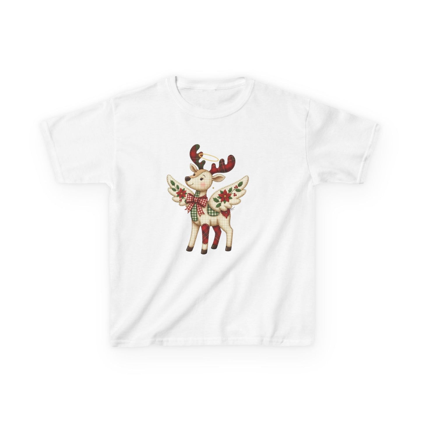 Christmas Deer Patchwork Kids Tee - Festive Children's Clothing