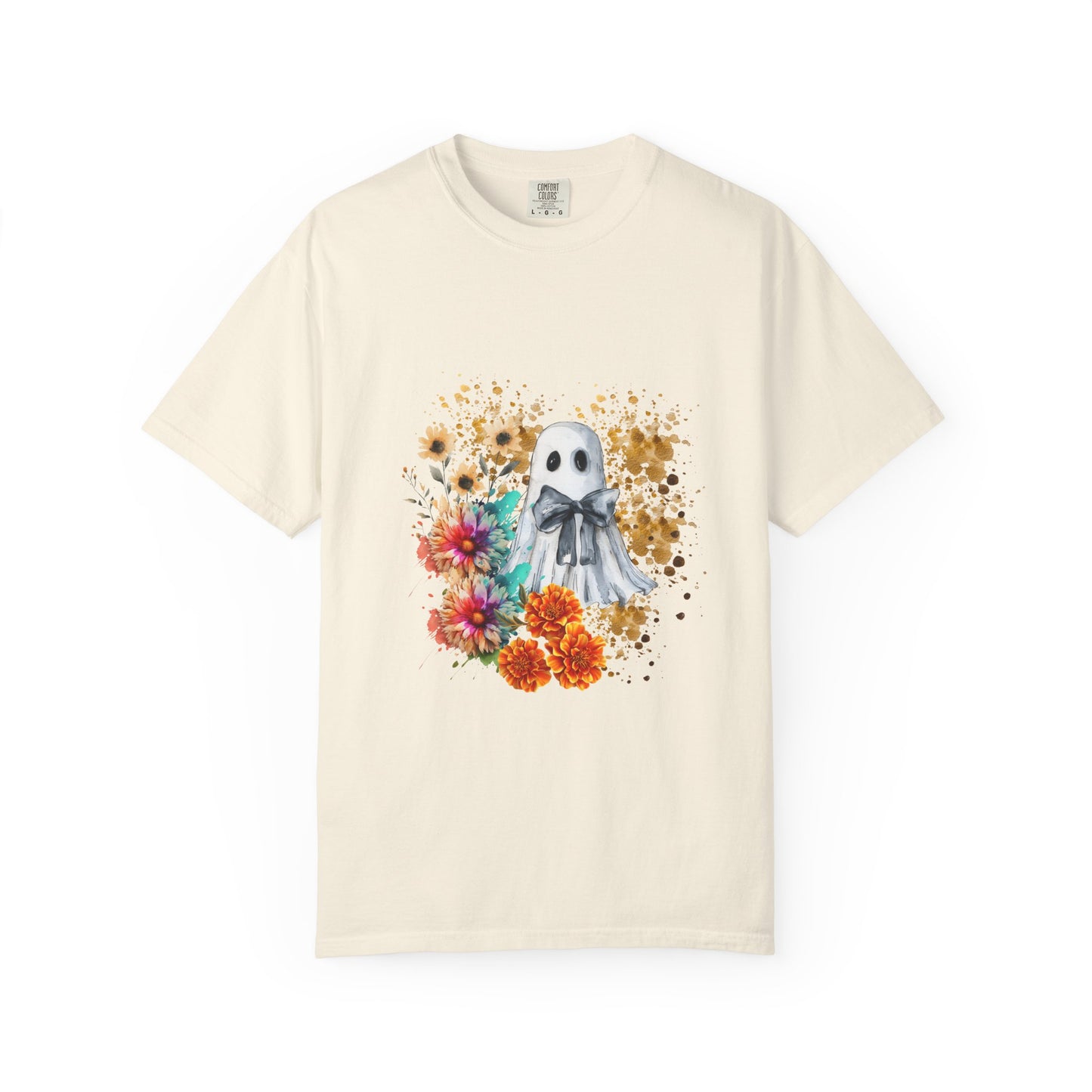 Ghost And Flowers Unisex T-shirt, Halloween Shirt, Floral Graphic Tee, Haunted Theme Apparel, Spooky Clothing