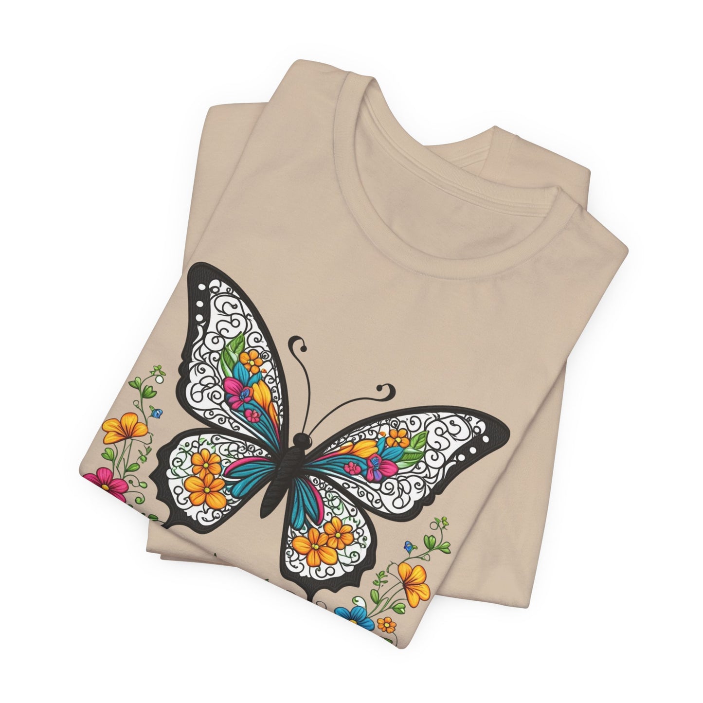 Butterfly Flowers Unisex Tee, Floral Shirt, Nature Lover Gift, Spring T-Shirt, Botanical Top