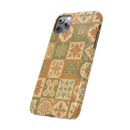 1Slim Phone Cases Boho Dreams Mosaic iPhone MagSafe Case | Vintage Tile Aesthetic | Terracotta, Teal & Gold Ceramic Design