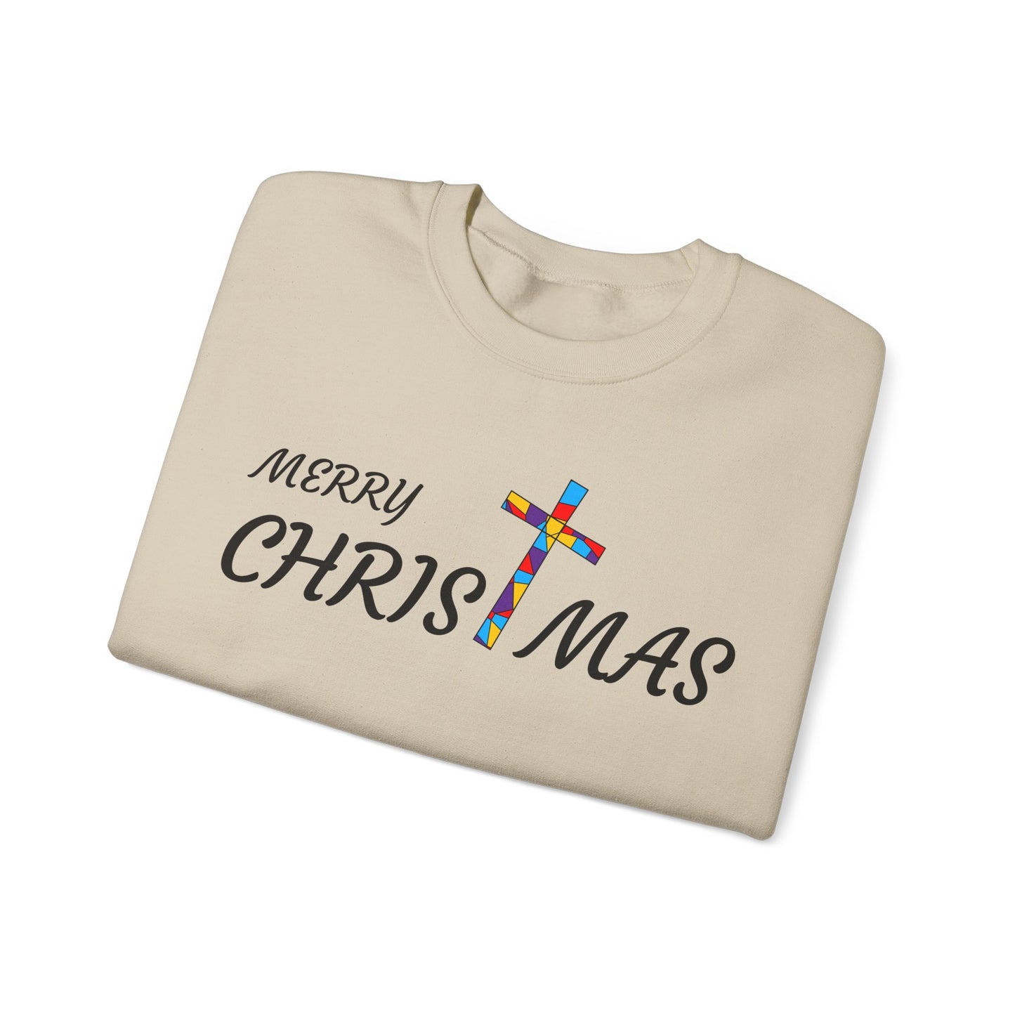 Merry Christmas Unisex Sweatshirt, Religious Holiday Crewneck Jumper, Cross Design Pullover, Merry Christmas Apparel, Christmas Gift