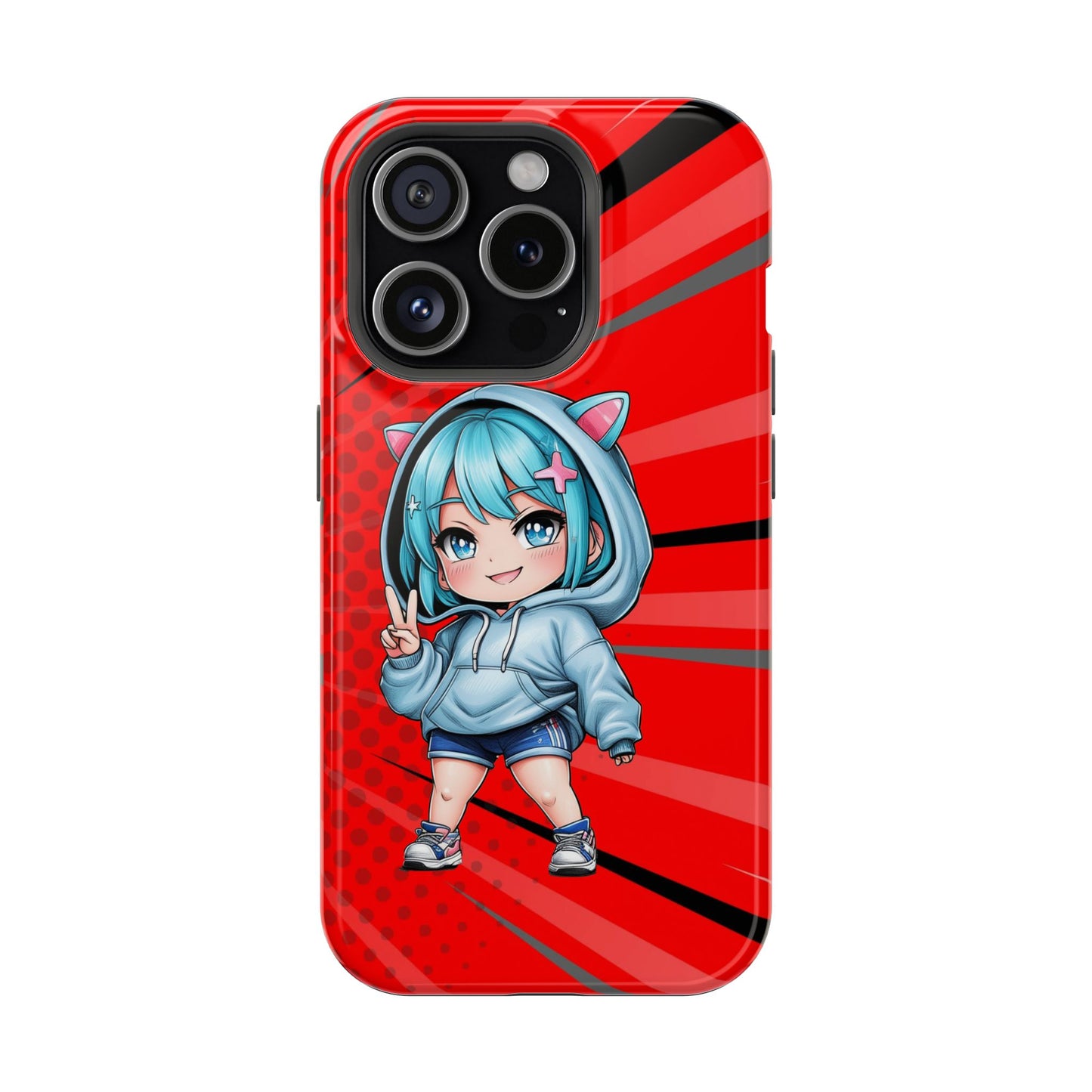 Phone Cases, Cute Chibi Girl in Cat Hoodie, Kawaii Anime Design, Protective Cover, Gift for Anime Fans, Cute Phone Accessories, Cat Lover