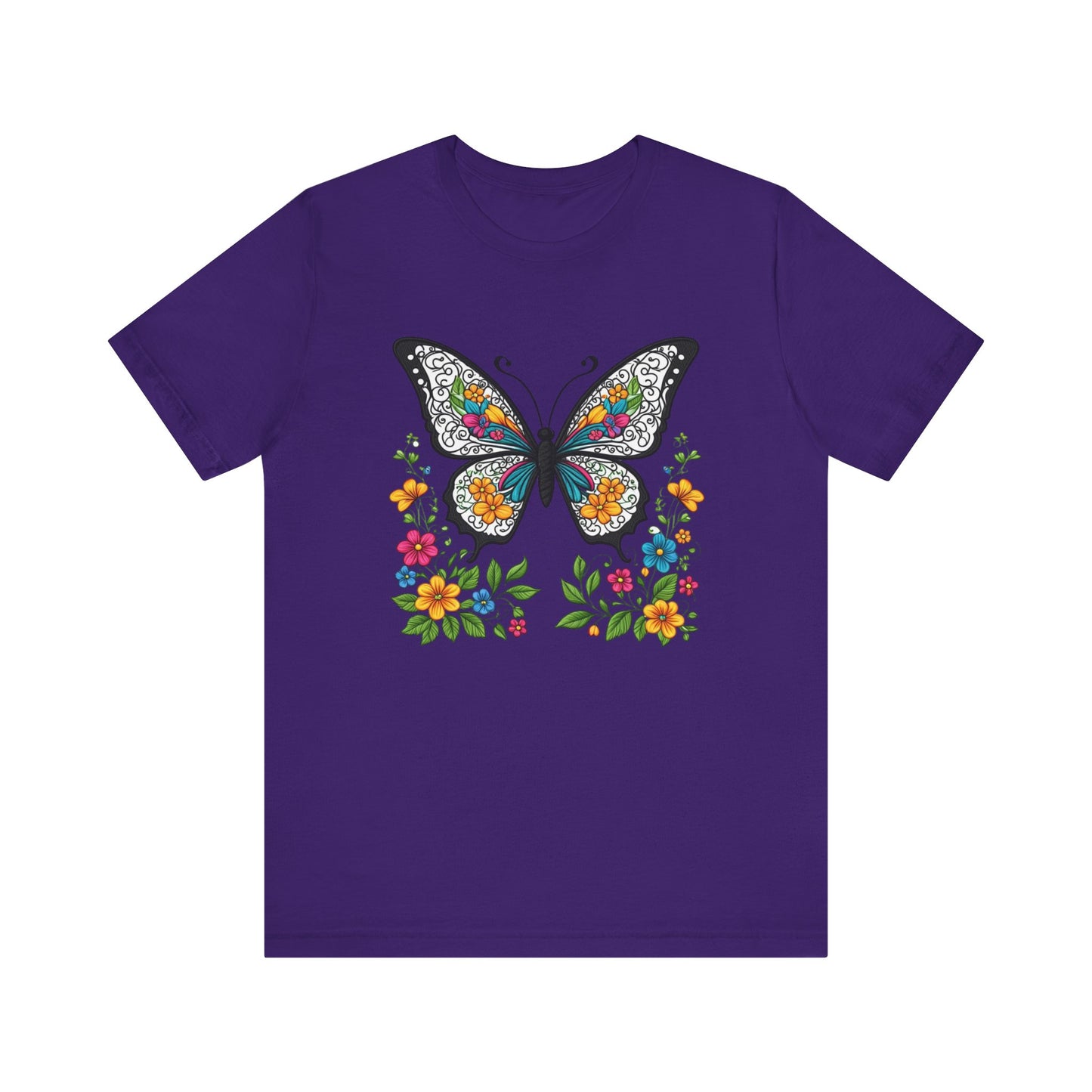 Butterfly Flowers Unisex Tee, Floral Shirt, Nature Lover Gift, Spring T-Shirt, Botanical Top