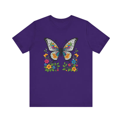 Butterfly Flowers Unisex Tee, Floral Shirt, Nature Lover Gift, Spring T-Shirt, Botanical Top