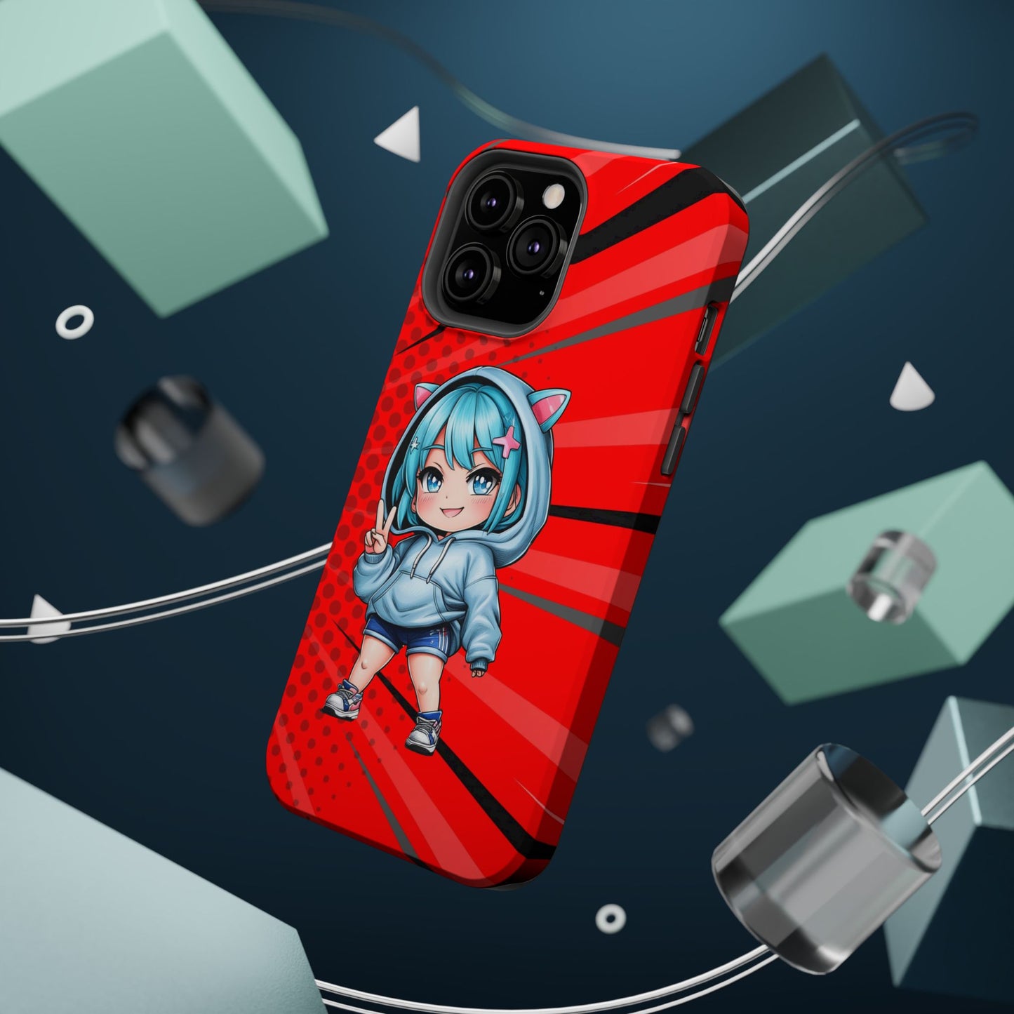Phone Cases, Cute Chibi Girl in Cat Hoodie, Kawaii Anime Design, Protective Cover, Gift for Anime Fans, Cute Phone Accessories, Cat Lover