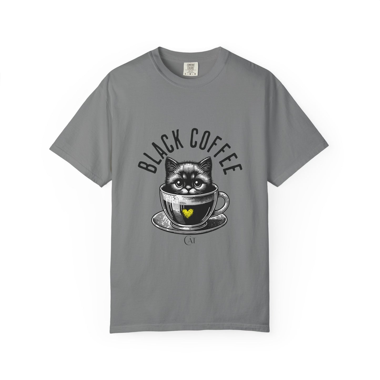 Comfort Colors T-shirt Black Coffee Cat funny, Unisex Tee, Garment-Dyed Shirt, Funny Graphic Tee, Cat Lover Gift, Coffee Lover Shirt