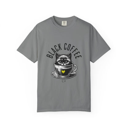 Comfort Colors T-shirt Black Coffee Cat funny, Unisex Tee, Garment-Dyed Shirt, Funny Graphic Tee, Cat Lover Gift, Coffee Lover Shirt