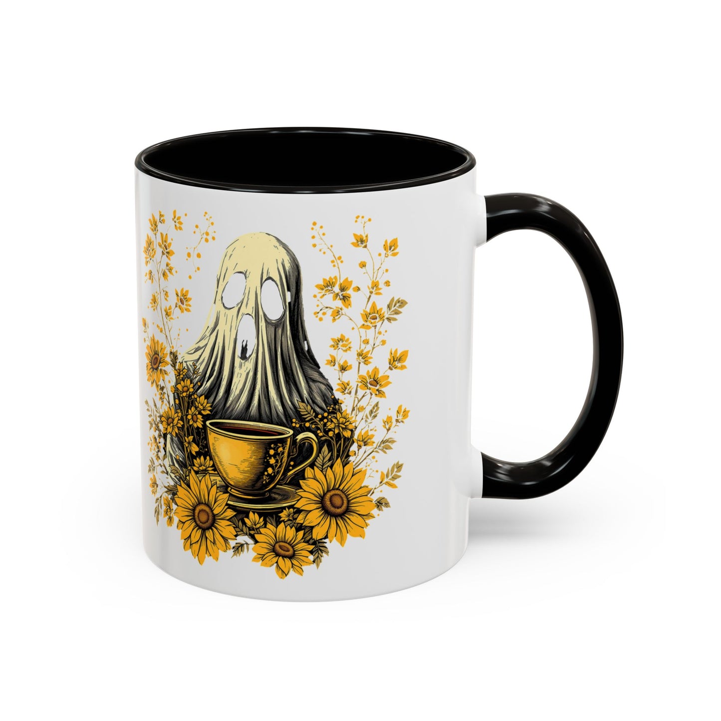 Colorful mug  with Ghost and Sunflowers Design - 11oz and 15oz