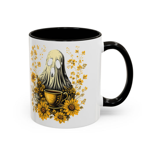 Colorful mug  with Ghost and Sunflowers Design - 11oz and 15oz