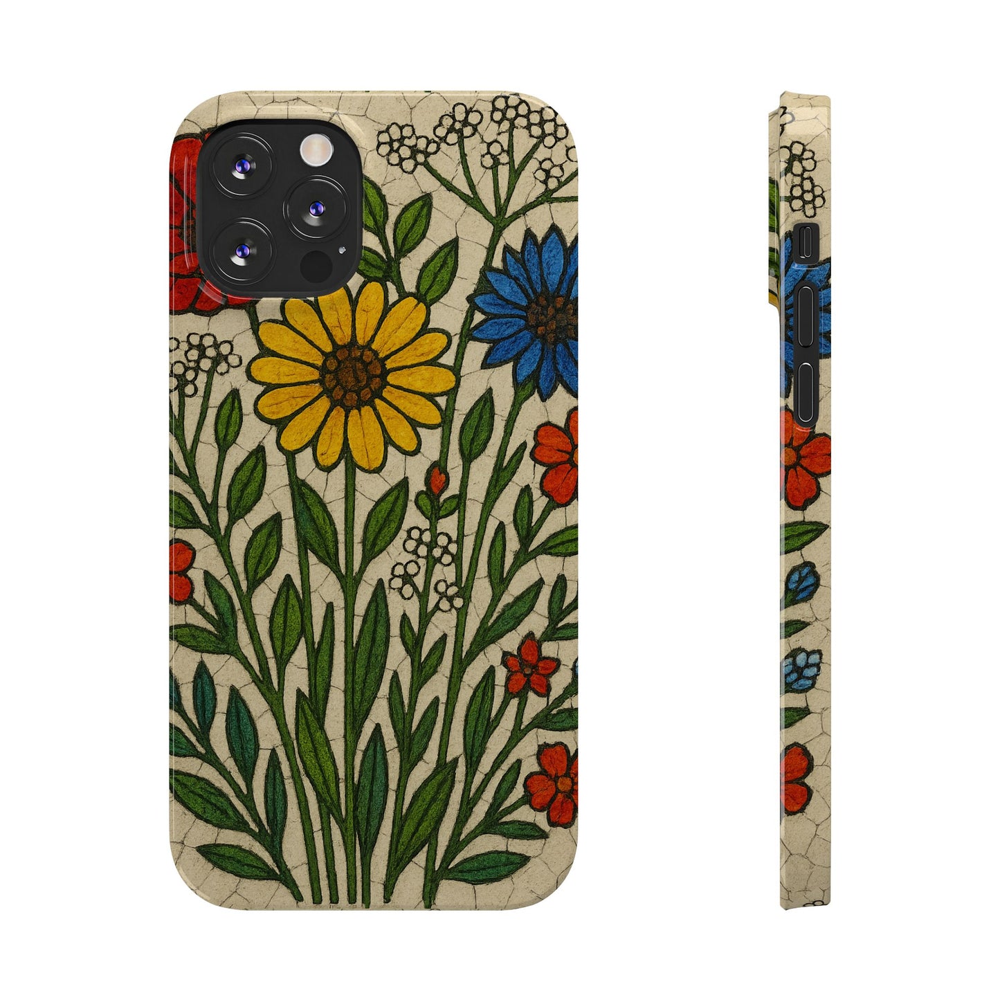 Slim Phone Cases Wildflower Mosaic Floral Art | Colorful Stained Glass Flowers | Boho Botanical